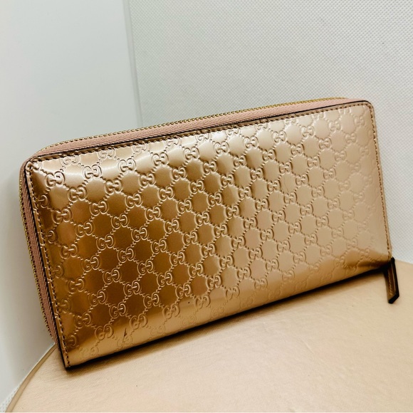 EUC Gucci Microguccissima Metallic Rose Gold Patent Leather Zip Around Wallet - Picture 4 of 17